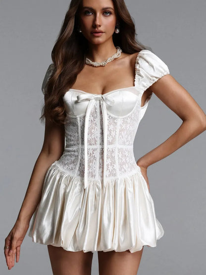 Vivienne Lace Corset Satin Bubble Mini Dress
