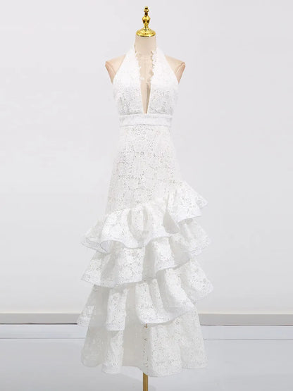 Indira Elegant Ruffled Backless Maxi Dress