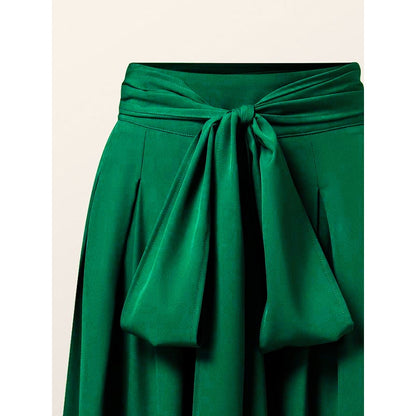 Loose Wide Leg Pleated Solid Color Tied Waist Pants Trousers