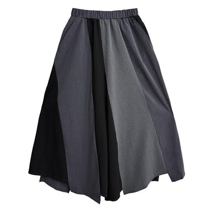 Patchwork High Waist Wide Leg Loose Fit Casual Pants