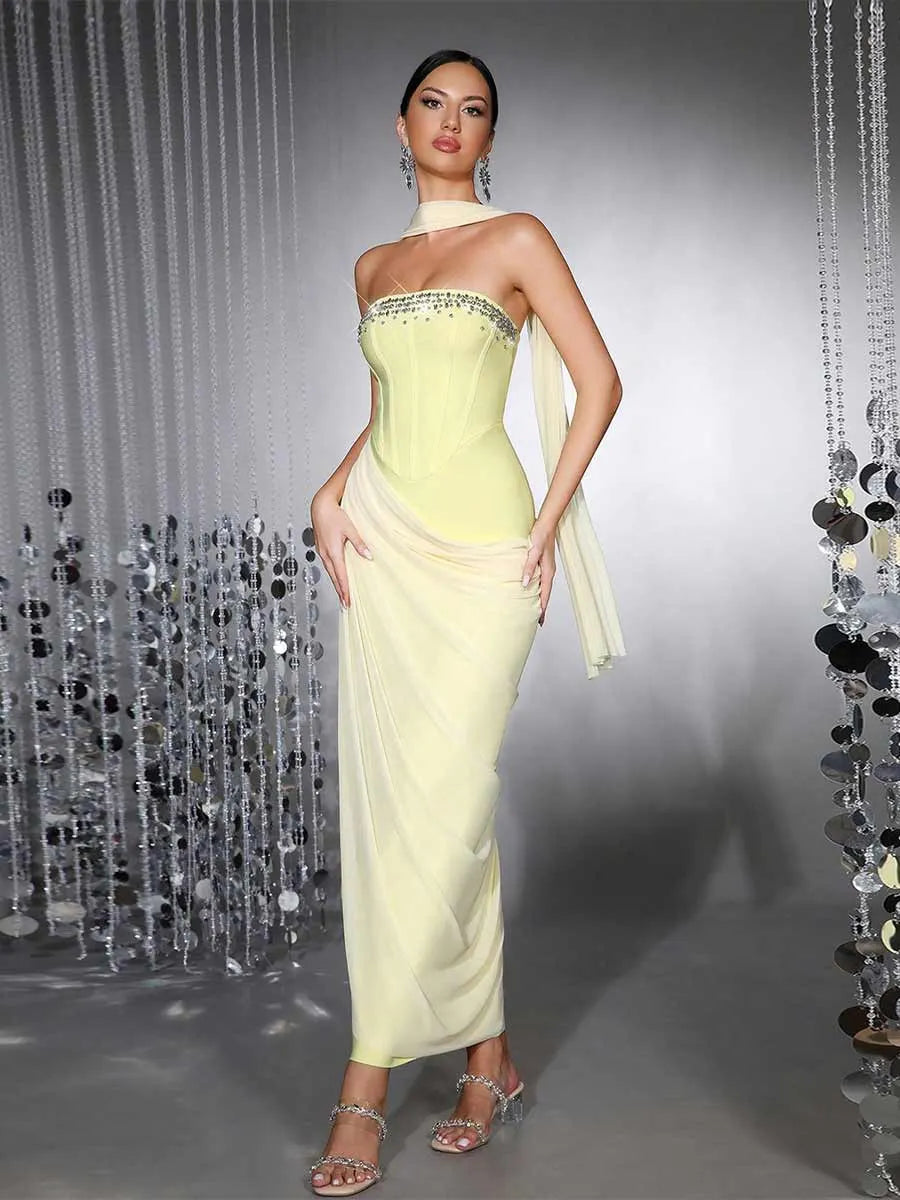 Kiara Patchwork Strapless Maxi Dress