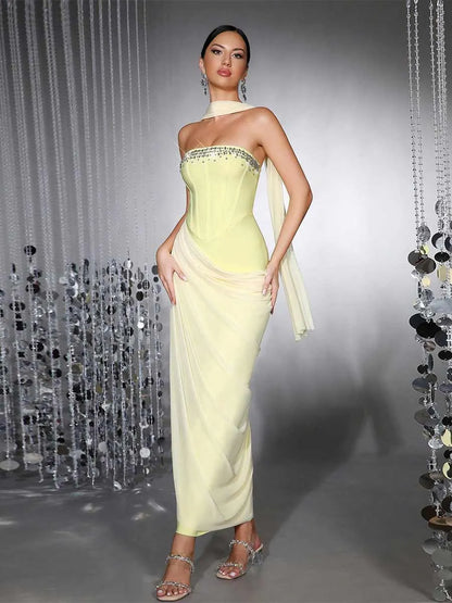 Kiara Patchwork Strapless Maxi Dress