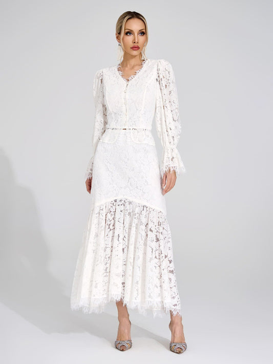 Clementine White Lace Maxi Skirt Set
