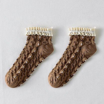 Rufia - Summer Floral Pattern Lace Trim Low-Cut Socks