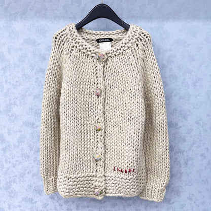 CC 2025 Cardigan With Multicolored Button Beige Wool 325881