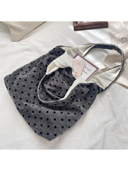 Cosbai - Polka Dots Velvet Canvas Shoulder Bag