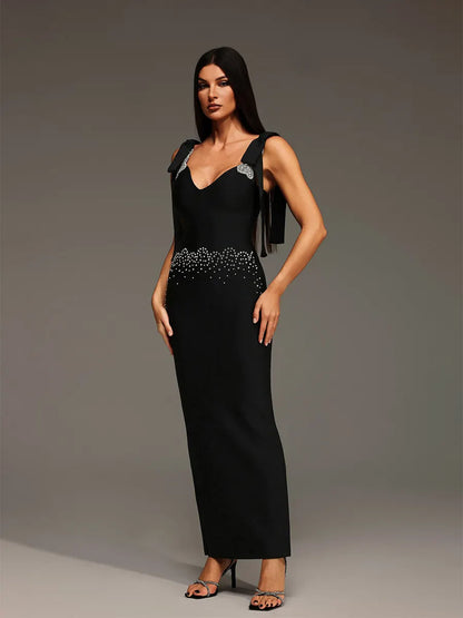 Cosima Sleeveless V-Neck Bow Bandage Maxi Dress