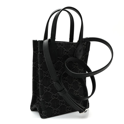 Denim Ophidia GG Monogram Mini Tote Bag Black