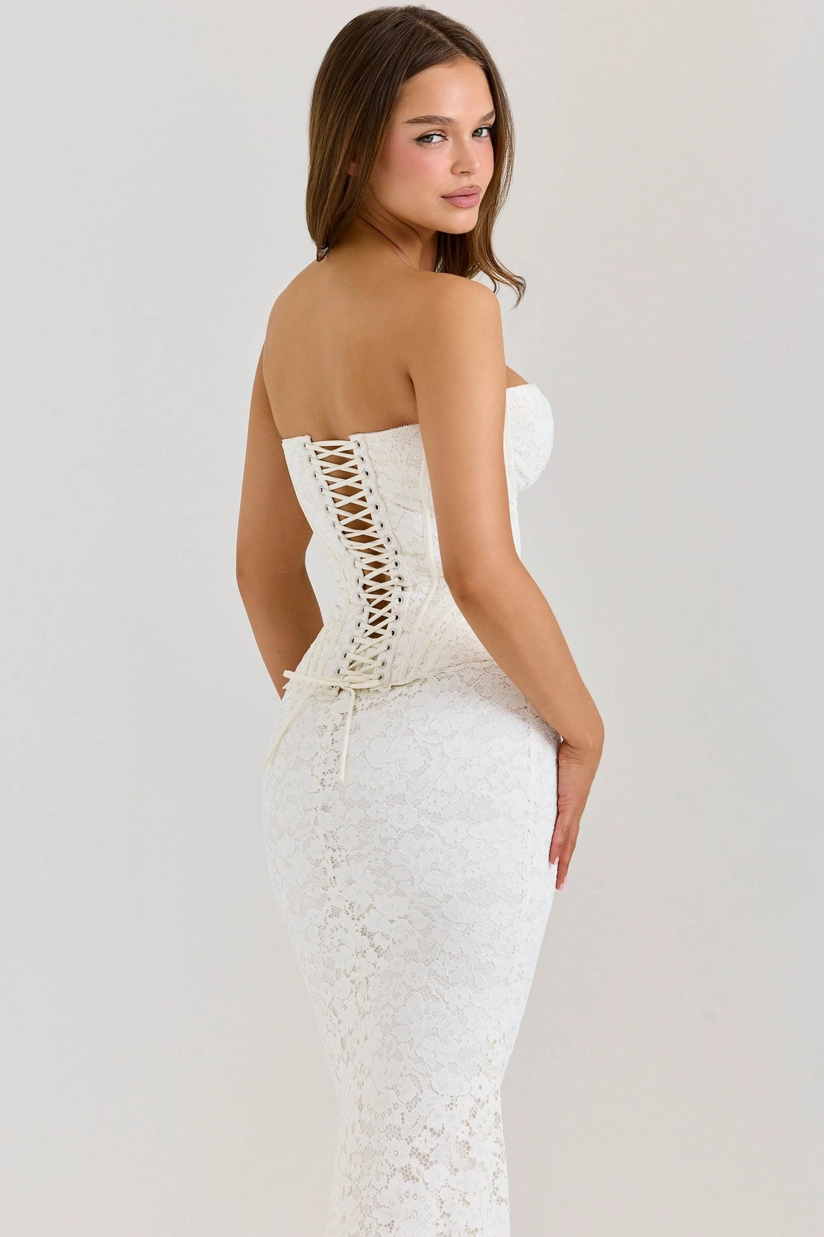 Solaine-Ivory Lace Corset Maxi Dress