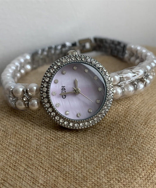 Chic Purple Stainless Steel Zircon Tempered Glass Watches