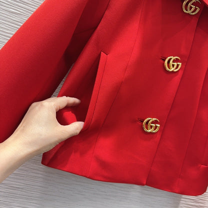 GG Crêpe Jacket With Double G Button Red Wool 346679