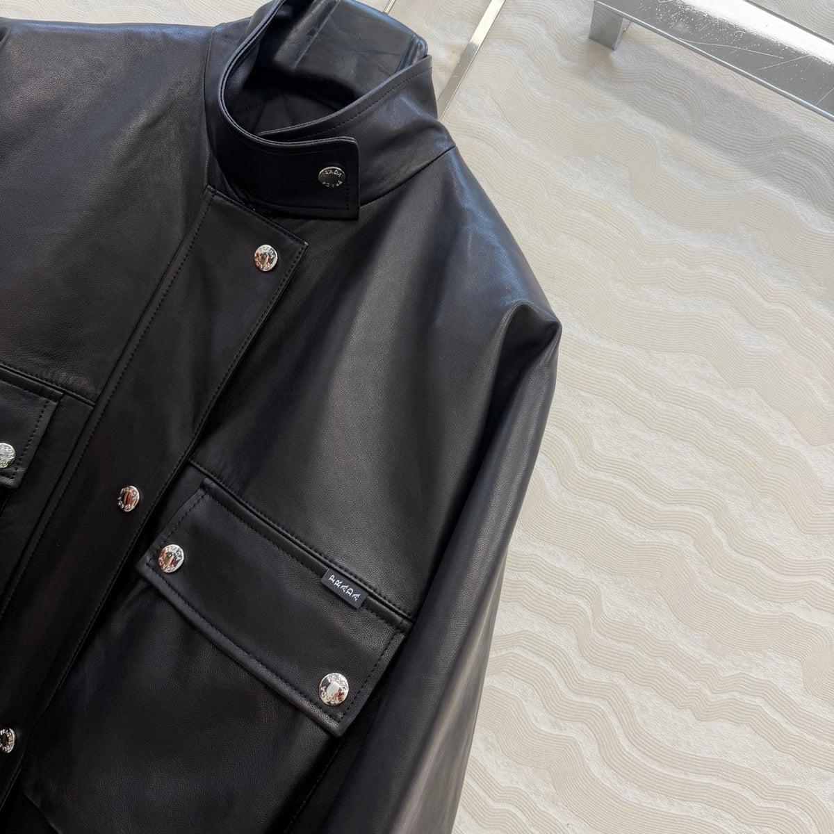 Prada 26S Biker Jacket Long Black Leather Lambskin 341245