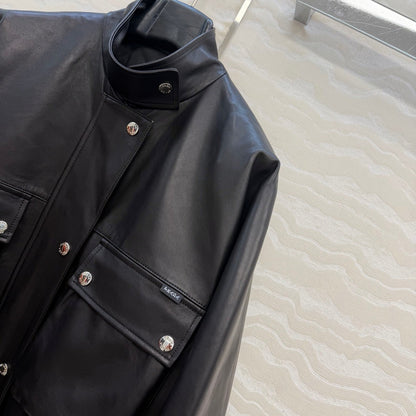 Prada 26S Biker Jacket Long Black Leather Lambskin 341245