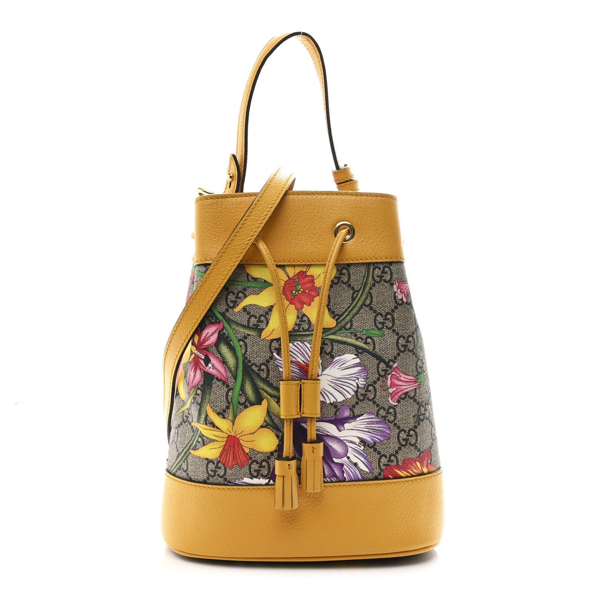 GG Supreme Monogram Flora Small Ophidia Bucket Bag Beige Multicolor Crop