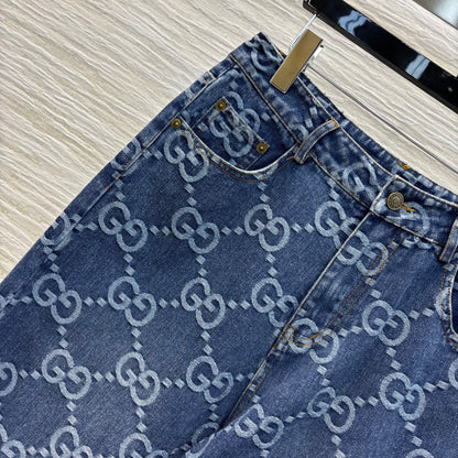 Gucci 2025 Logo Jacquard Straight Jeans Blue Cotton