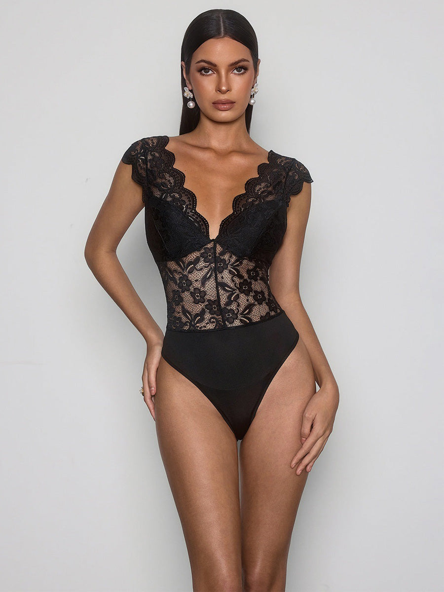 Paulina Plunge Neck Lace Bodysuit