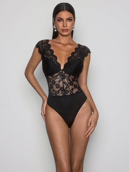 Paulina Plunge Neck Lace Bodysuit