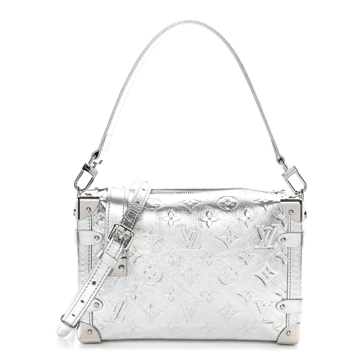 Calfskin Monogram Miroir LV Ski Side Trunk MM Silver