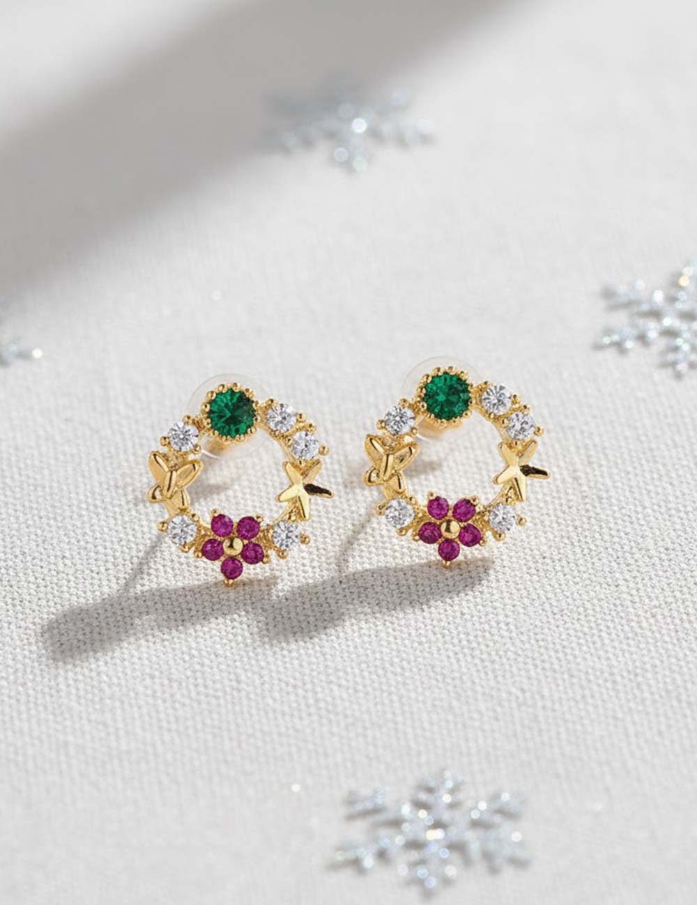 Cute Wreath Bow Rhinestone Stud Earrings