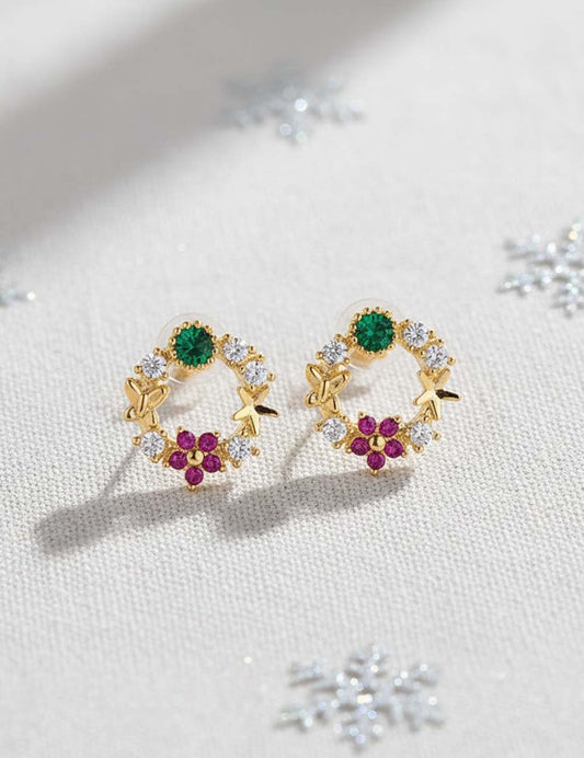 Cute Wreath Bow Rhinestone Stud Earrings