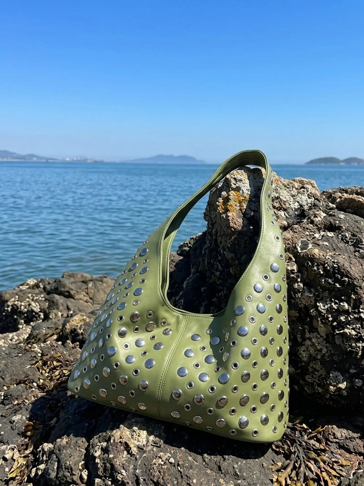 Vivian Round Studded Underarm Bucket Bag