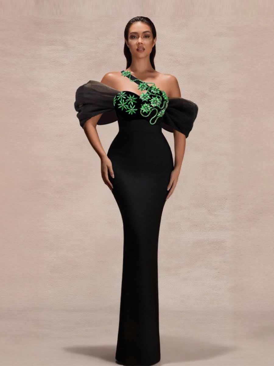 Liana Bubble Sleeve Bandage Maxi Dress