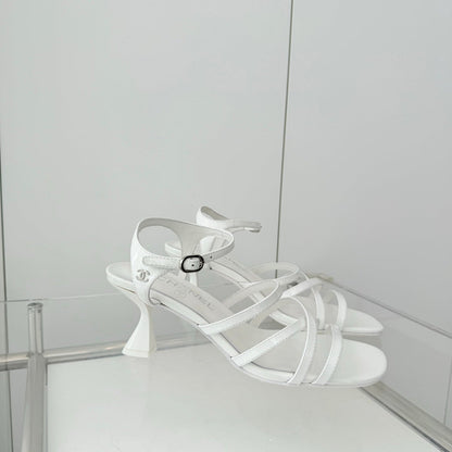 Chanel Cruise 26 Sandal 70mm White Lambskin 597358