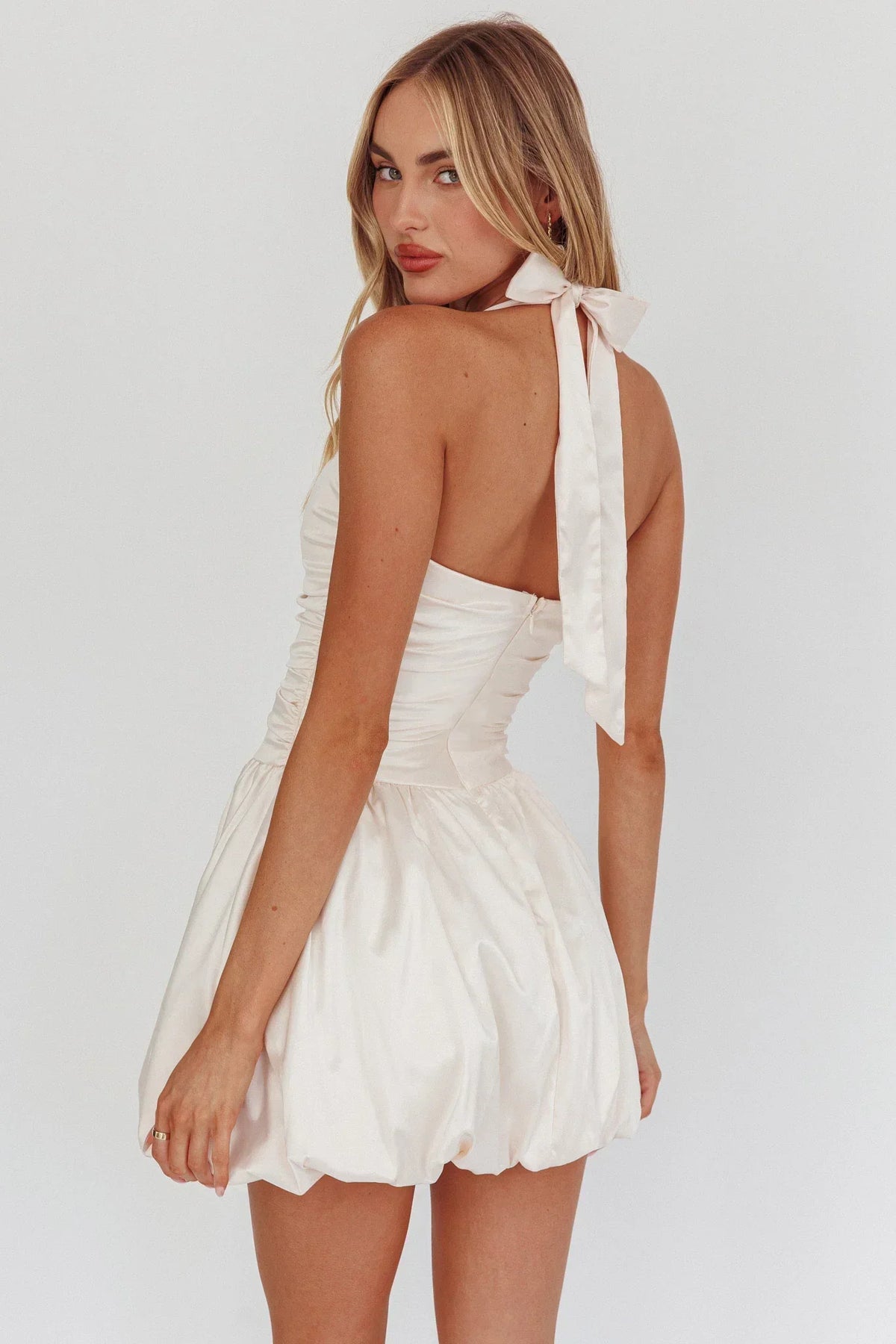 Angelico Halterneck Balloon Mini Dress Cream