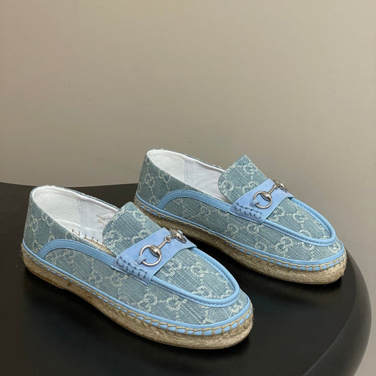GG 26ss Slip-on Loafers Light Blue Denim 593494
