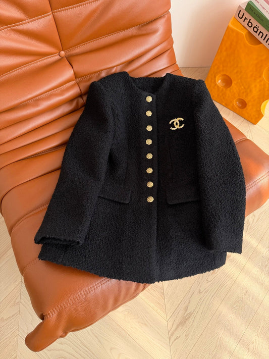 Chanel 2025 New High-end Winter Black Coat Curly Wool Fabric 328769