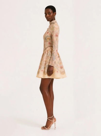 Ariana Elegant Long-Sleeve Printed Mini Dress