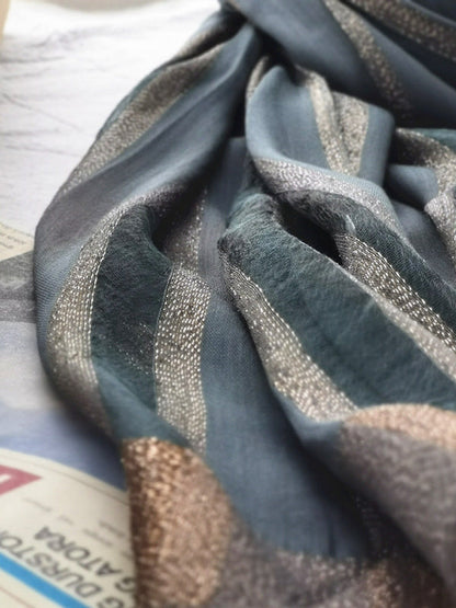 Contrast Colors Striped Light Maturity Silk Scarf&Shawl