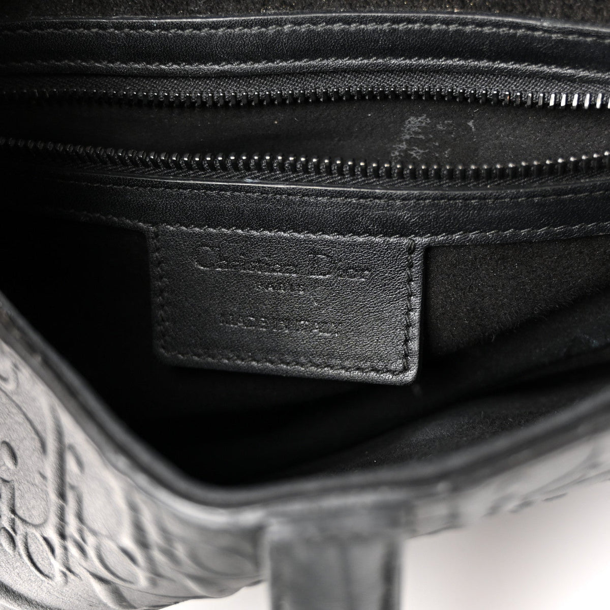 Calfskin Embossed Oblique Saddle Bag Black