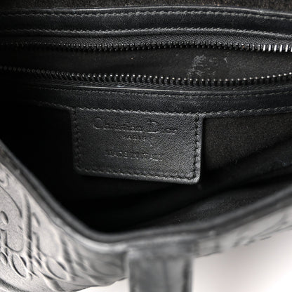 Calfskin Embossed Oblique Saddle Bag Black