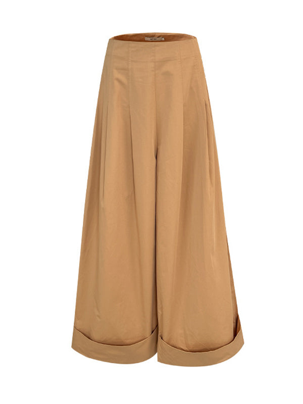 High Waisted Wide Leg Pleated Solid Color Casual Pants Bottoms Flared Trousers
