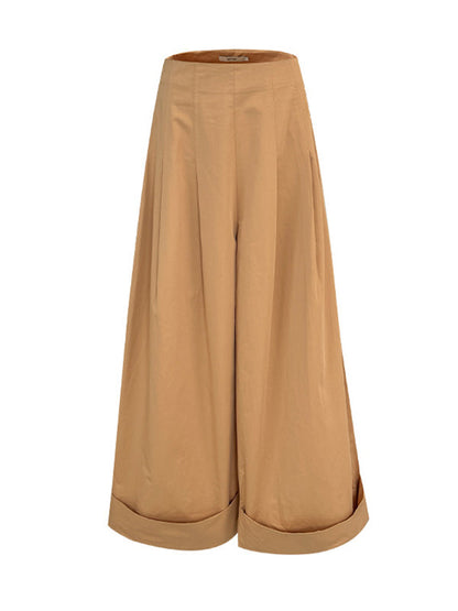 High Waisted Wide Leg Pleated Solid Color Casual Pants Bottoms Flared Trousers