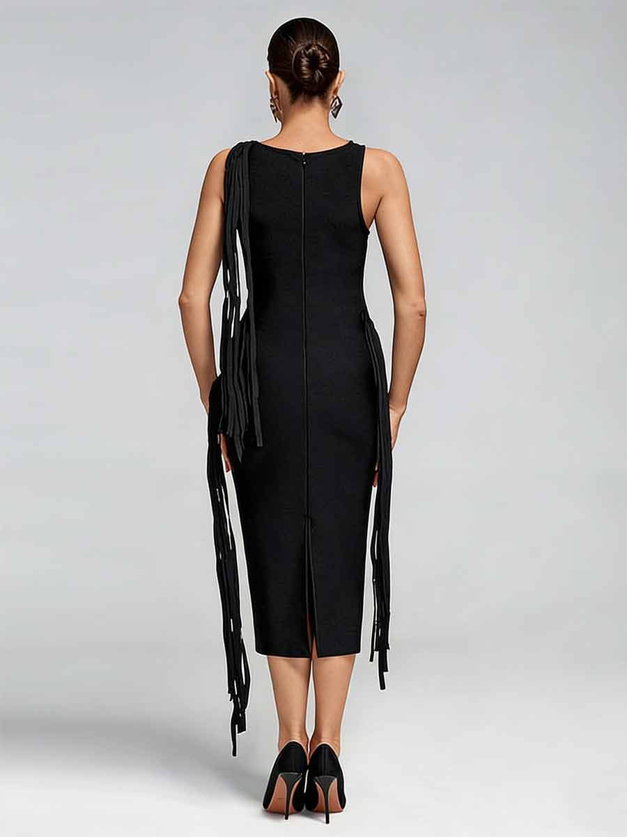 Lavinia Cutout Tassel Bandage Midi Dress