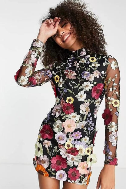 3D Floral Embroidery Bodycon Floral Dress