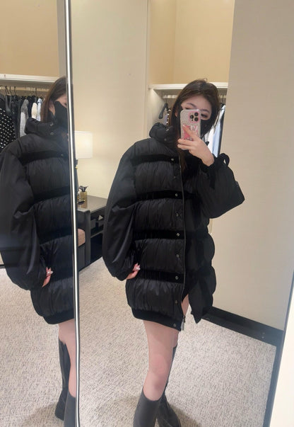 CC Velvet Bow-Tie Long Down Black Jacket