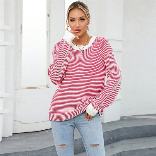 Striped Simple Crew Neck Long Sleeve Sweater