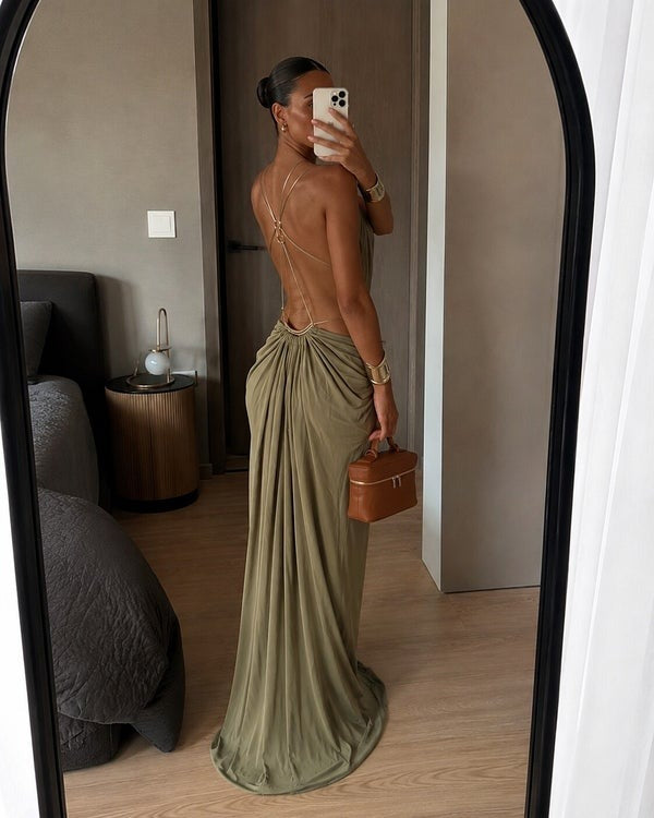 Wren Draped Cutout Spaghetti Strap Maxi Dress
