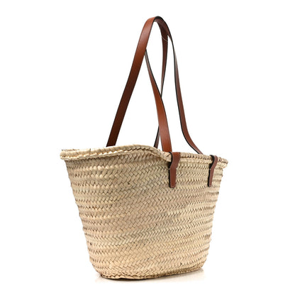 Raffia Calfskin Triomphe Medium Panier Tan