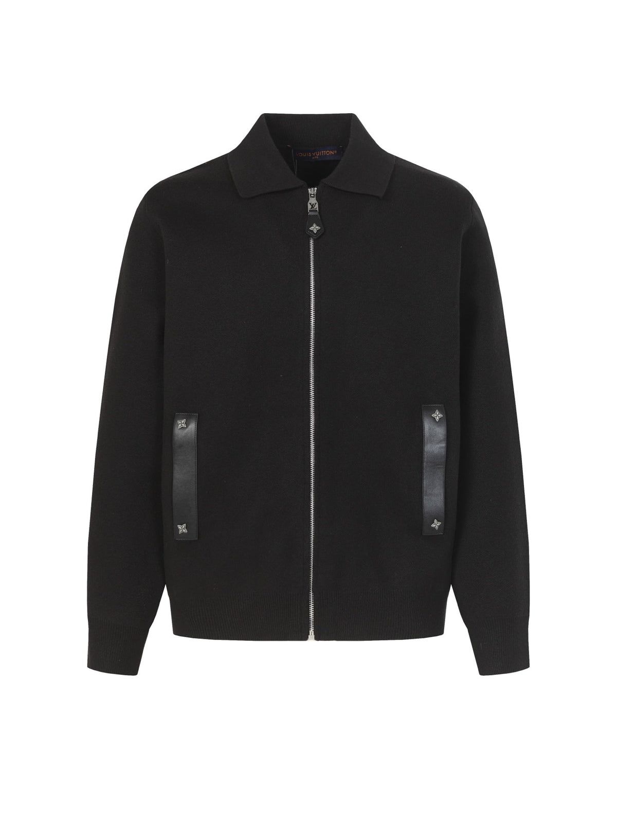 LV Leather Knit Wool Zip-Up Jacket 494212