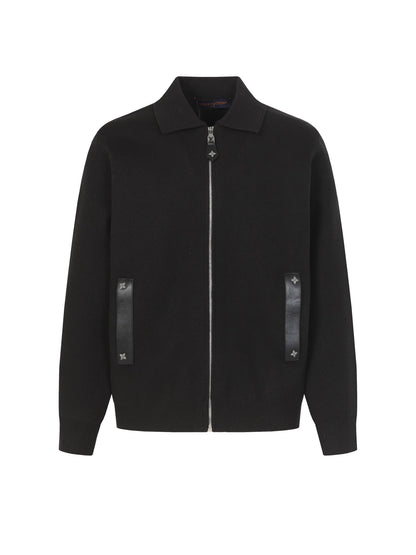 LV Leather Knit Wool Zip-Up Jacket 494212