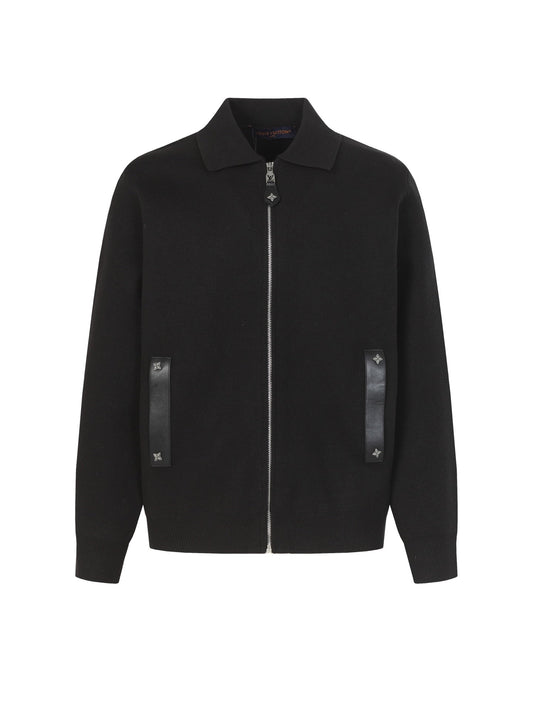 LV Leather Knit Wool Zip-Up Jacket 494212