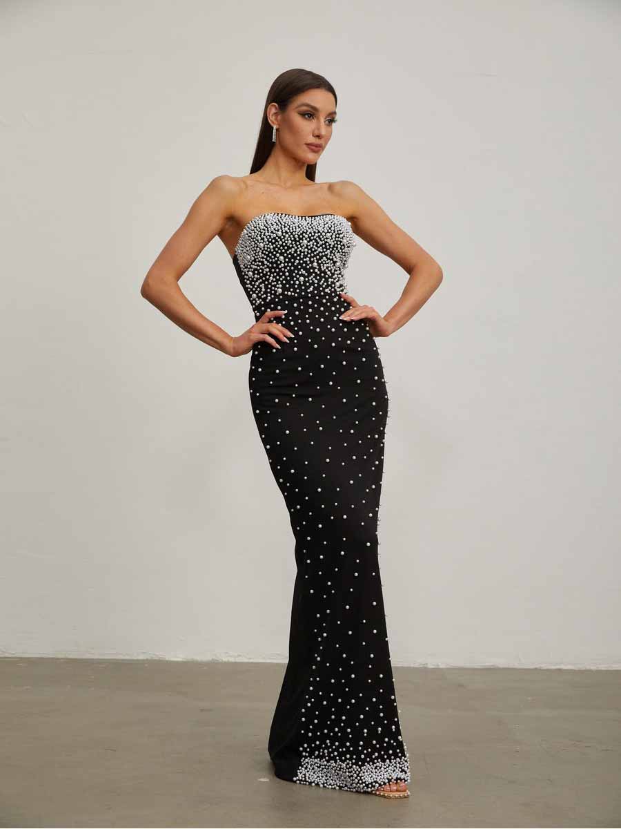 Georgia Sexy Strapless Bubble Bead Maxi Dress