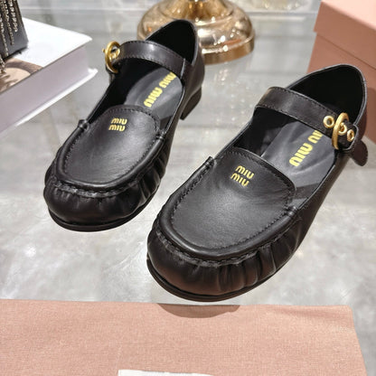Miu Mary Jane Ballet Flats Black Leather 592041