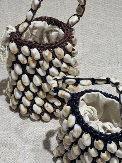 Grace Waxed Cord Beaded Woven Bucket Bag
