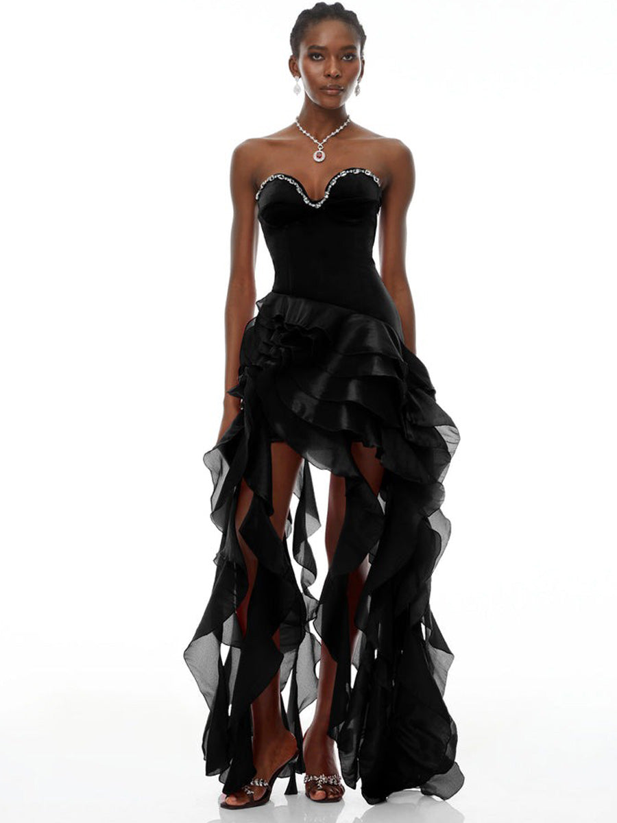 Juliette Black Strapless Ruffled Maxi Dress
