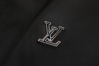 LV 1v Checkered Leather Collar Reversible Waist-cinching Jacket 494280
